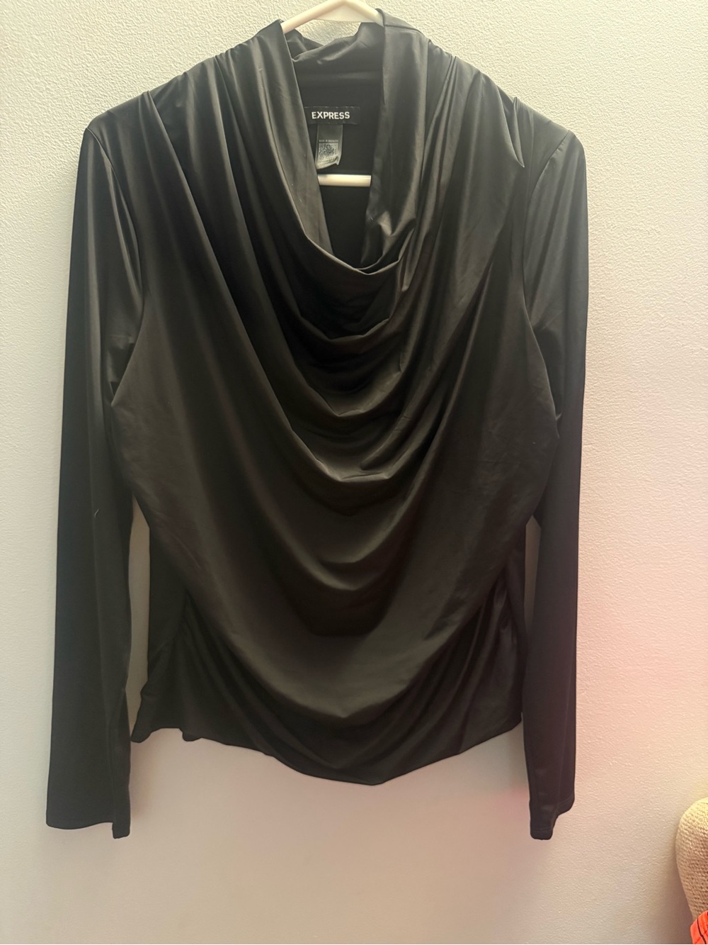 Express Women’s Large Black Draped Cowl Neck Long Sleeve Top